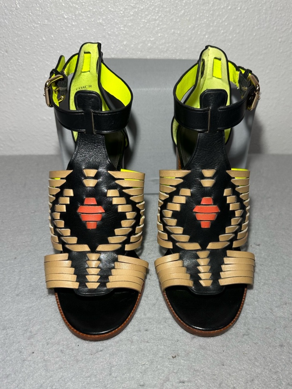 COACH Lorrie woven leather T-strap high-heel sandals - Picture 3 of 11